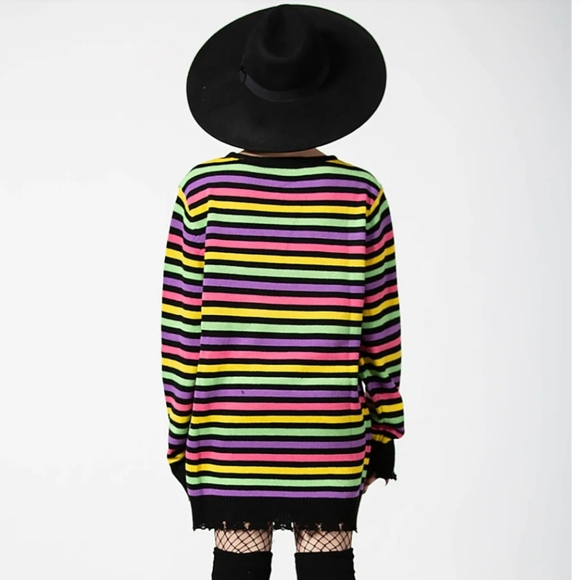 Killstar Rainbow Warrior Striped Knit Jumper Sweater Distressed Hem & Cuffs MD - Picture 5 of 15